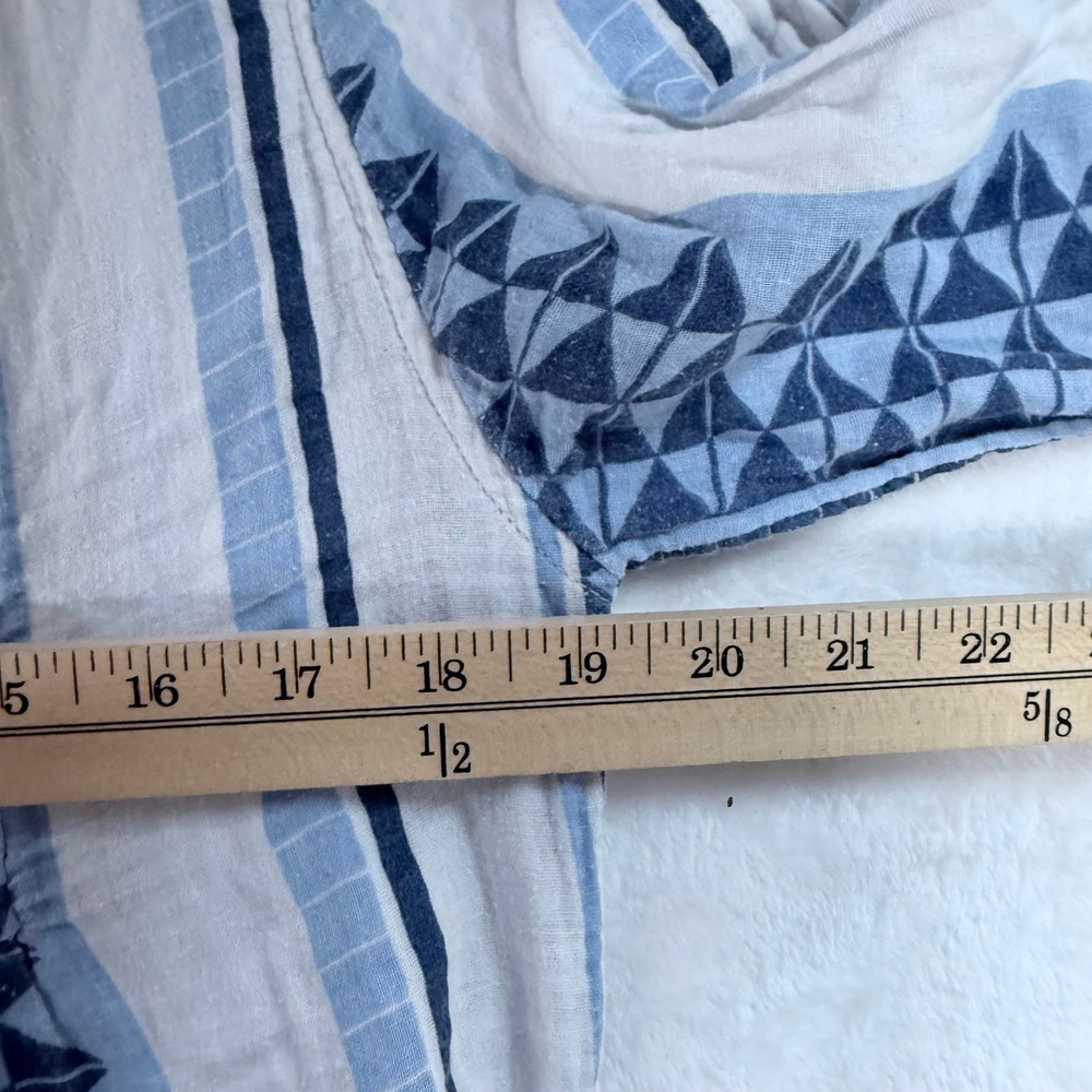 Elan Blue White Tribal Cotton Gauze Tiered Bell Sleeve Tunic Dress Pockets L - Picture 8 of 9